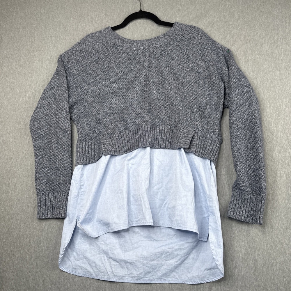 Banana Republic Crop Sweater Faux Blouse Layer Blue Large Women Preppy Boho